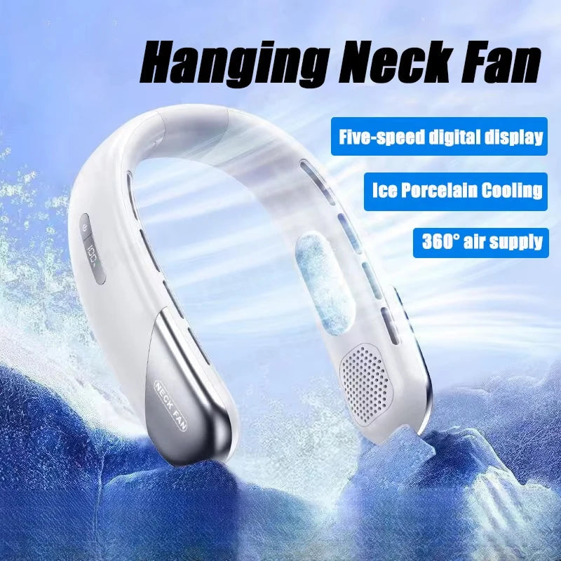 Zomerse verkoeling met de bladerloze nek airconditioner. Handsfree en oplaadbaar.