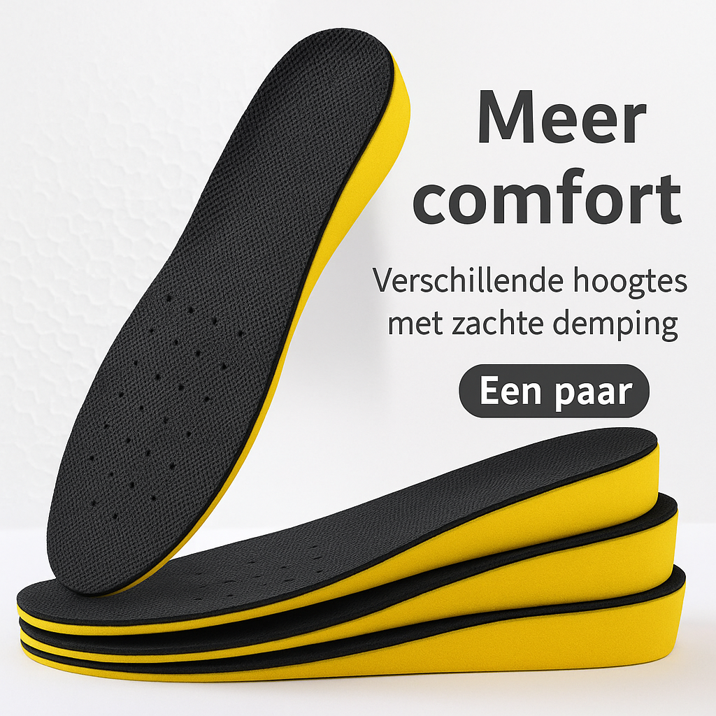 Verstelbare onzichtbare inlegzolen voor unisex schoenen. Geeft comfort, lengte en meer zelfvertrouwen.