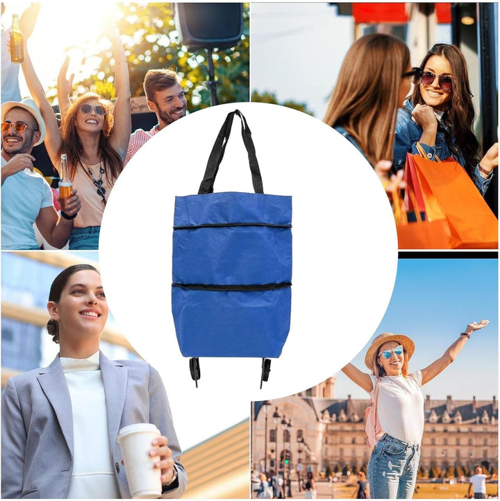 Gemakkelijk winkelen met deze unisex opvouwbare boodschappentas met wielen en comfortabel handvat.