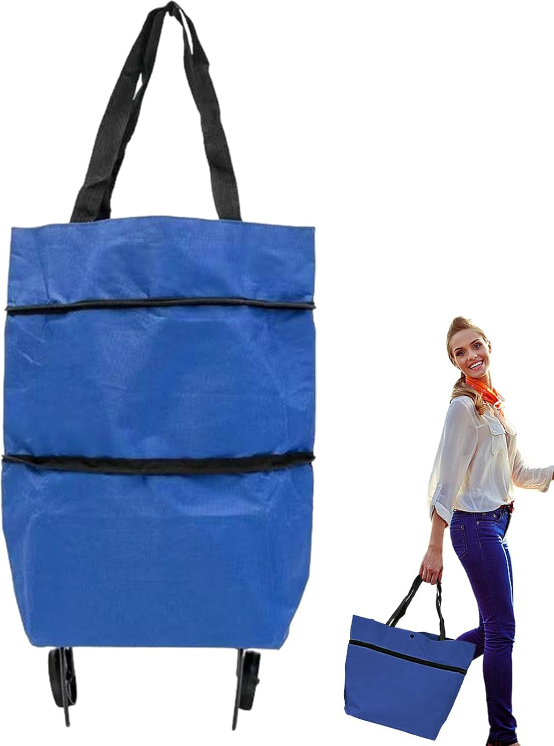 Tote boodschappentas met wielen, ontworpen voor comfort en gemak tijdens het winkelen.