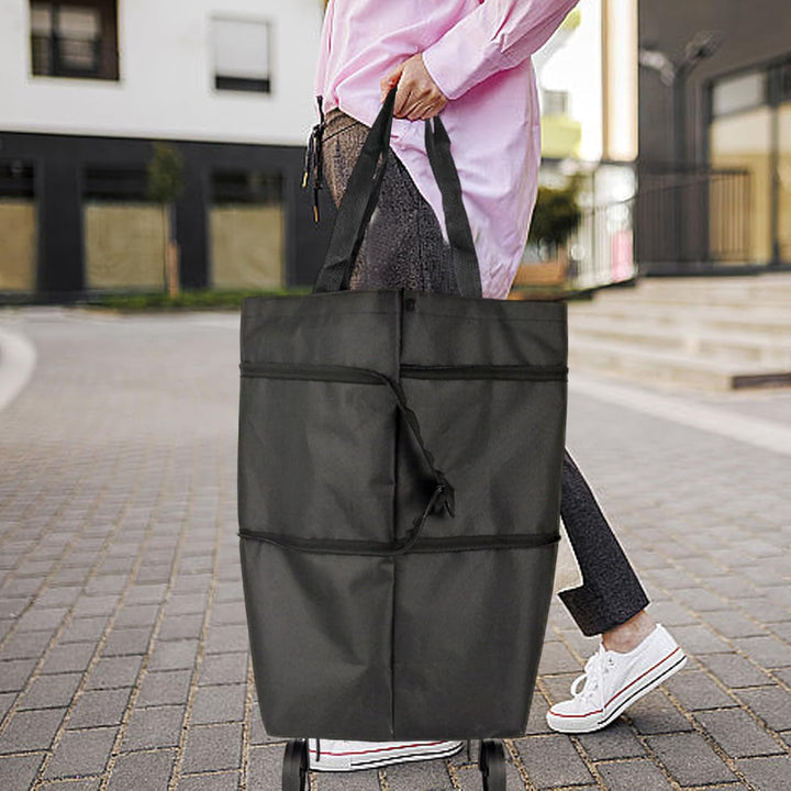 Ergonomisch design van de opvouwbare boodschappentas met wielen, minimaliseert inspanning.