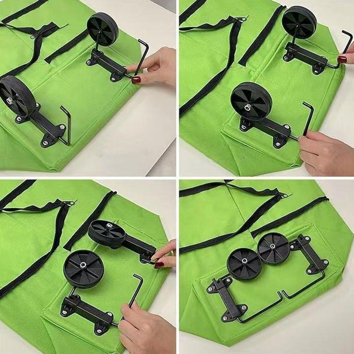 Geen plastic tassen meer nodig dankzij deze herbruikbare opvouwbare boodschappentas met wielen.