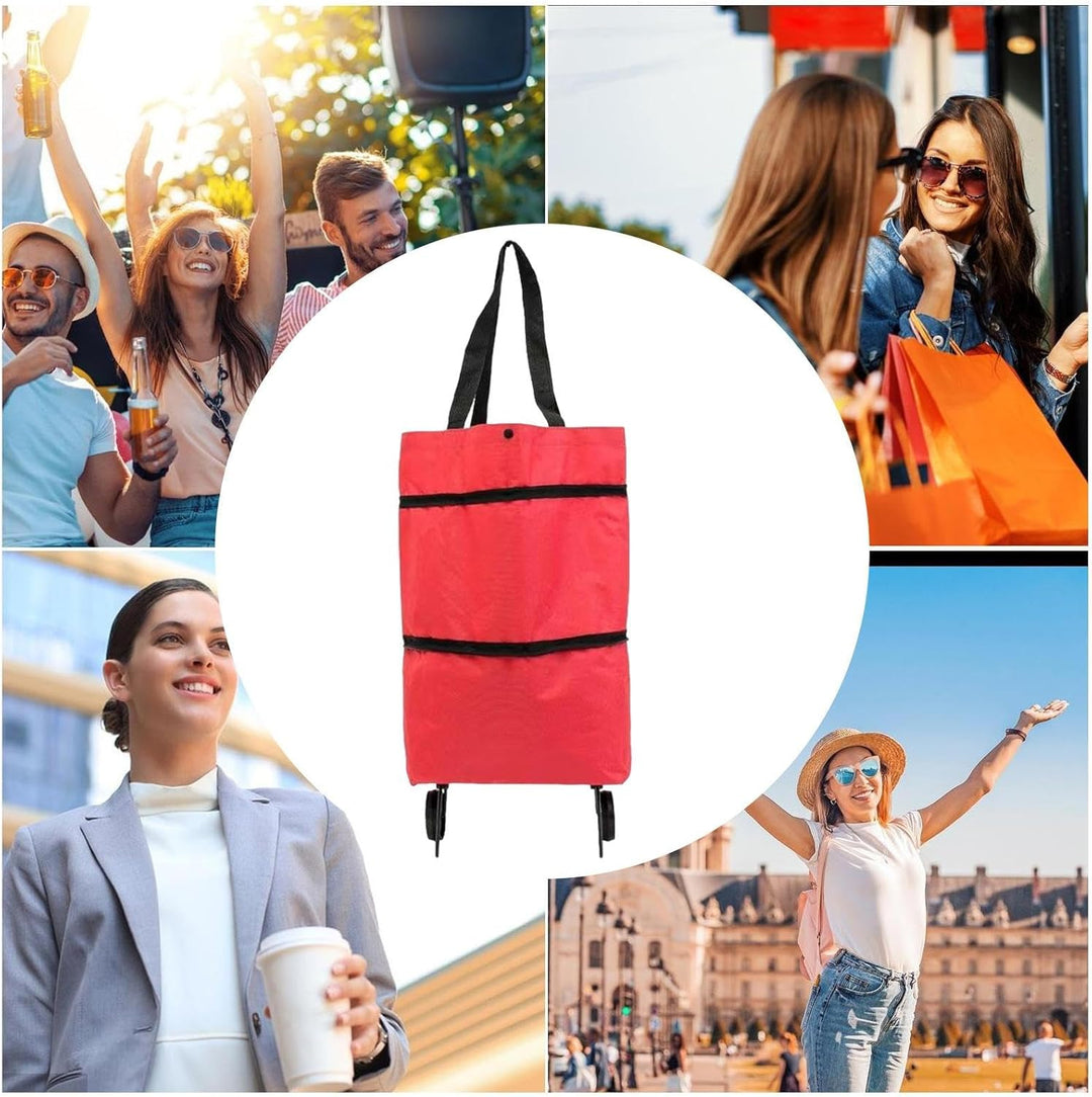 Robuuste opvouwbare boodschappentas met soepele wielen, perfect voor al je weekboodschappen.