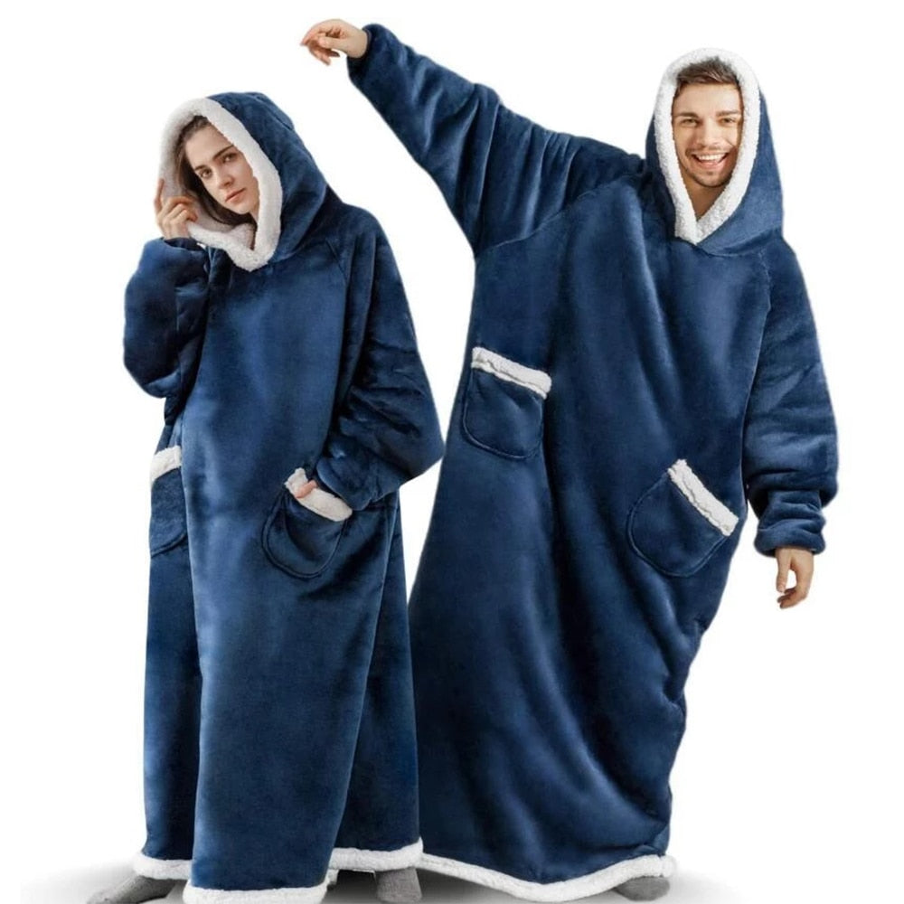 Unisex oversized hoodiedeken met capuchon en praktische zakken voor ultiem comfort en warmte thuis.