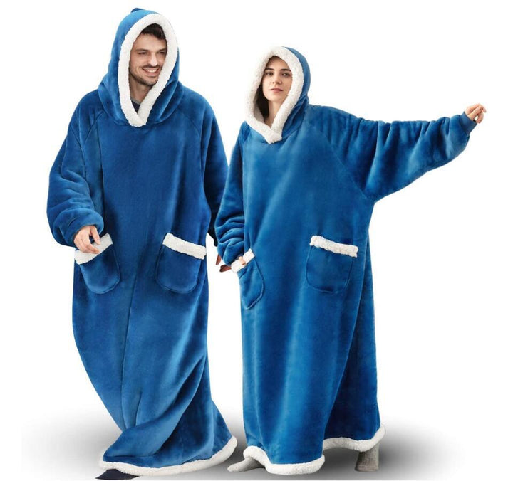 Zachte loungewear: comfortabele oversized hoodiedeken met capuchon en zakken, ideaal voor thuis.