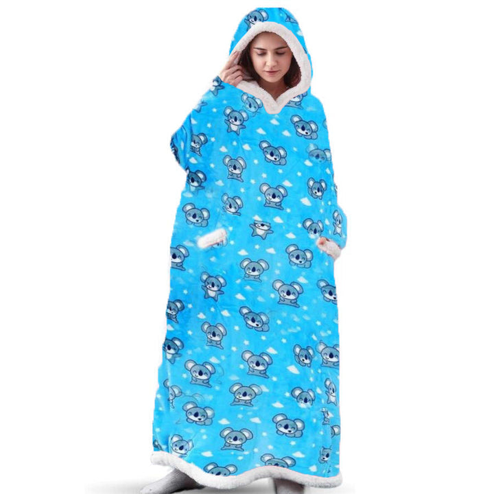 Comfortabele unisex hoodiedeken, oversized en heerlijk warm, met capuchon en zakken voor thuisgebruik.