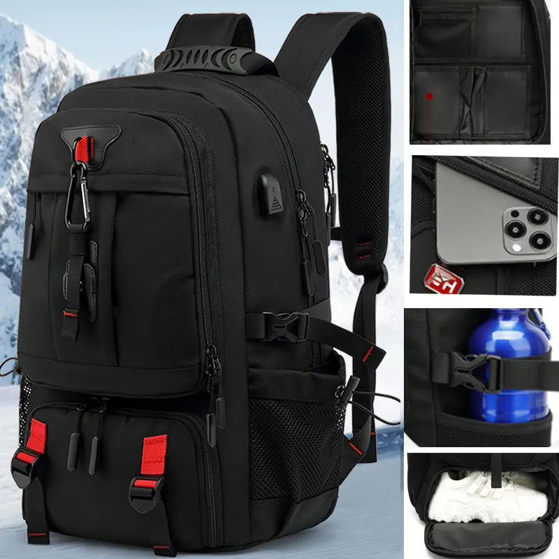 Unisex reistas (50-80L) met USB-oplader en laptopvak; perfect voor reizen, outdoor en pendelen.