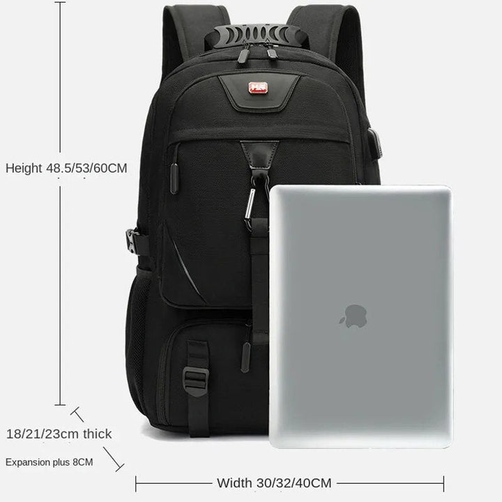 Grote unisex rugzak (50-80L) met georganiseerde vakken, laptopruimte en USB-oplader; ideaal voor bagage.