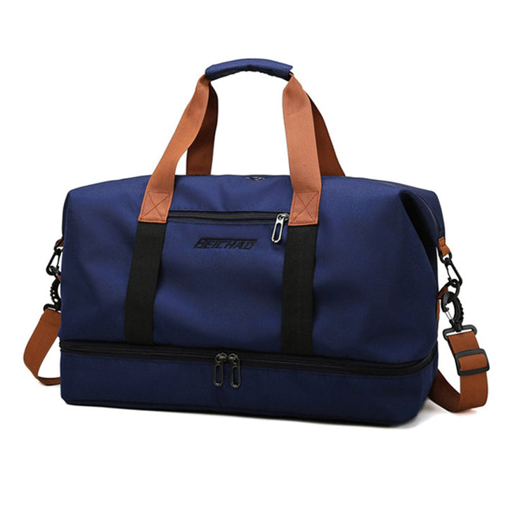 Zwarte unisex sporttas met dubbele ritssluiting, perfect voor de sportschool of korte vakanties.