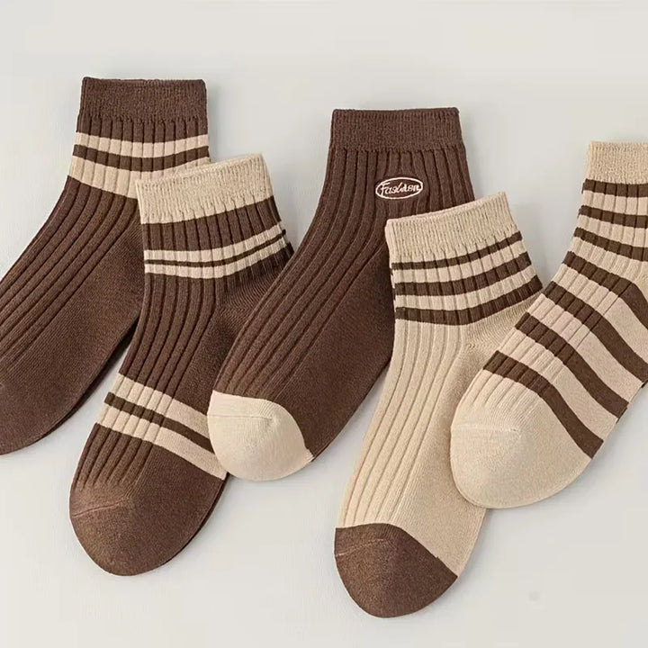 Unisex ribgebreide gestreepte sokken (5 paar) voor dagelijks comfort. Ideaal voor lente en herfst.