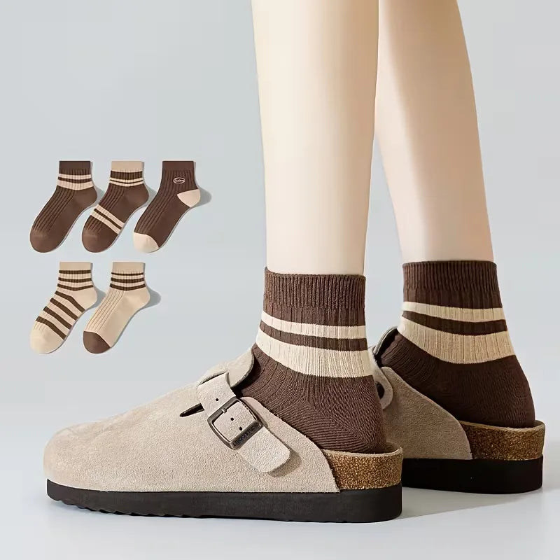 Lente/herfst unisex sokken: ribgebreid en gestreept. Deze 5 paar bieden duurzaamheid en comfort.
