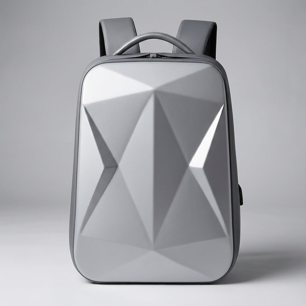 Strakke zilveren/zwarte waterafstotende StratoPack rugzak met USB-poort. Stijlvol en praktisch voor onderweg.