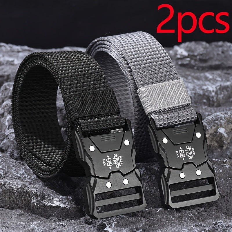 Groene militaire stijl nylon riem, verstelbaar en ademend, voor tactische uitrusting.