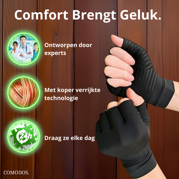 Set van twee compressie handschoenen, unisex, ter ondersteuning bij reuma en vermindering van artritispijn.