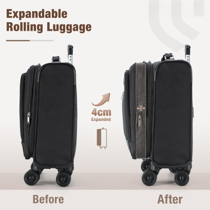 Compacte, uitbreidbare onderstoel handbagage koffer met soepele spinnerwielen voor weekendtrips.