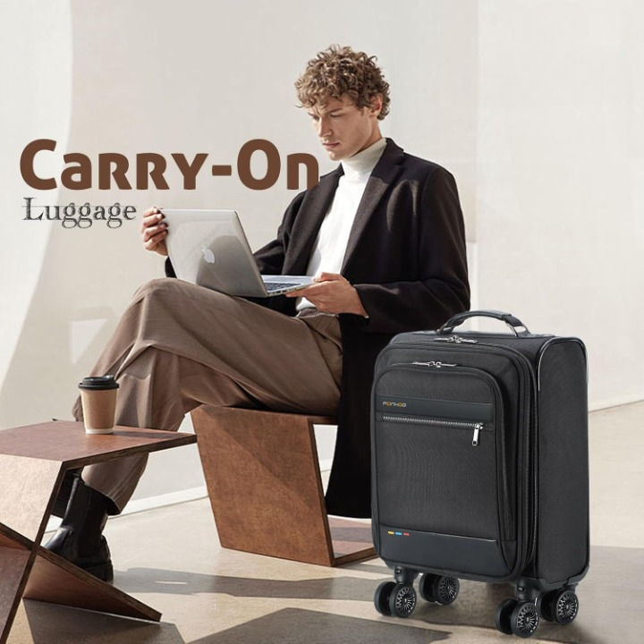 Praktische handbagage trolley met laptopvak en spinnerwielen, ideaal voor zakenreizen, uitbreidbaar.