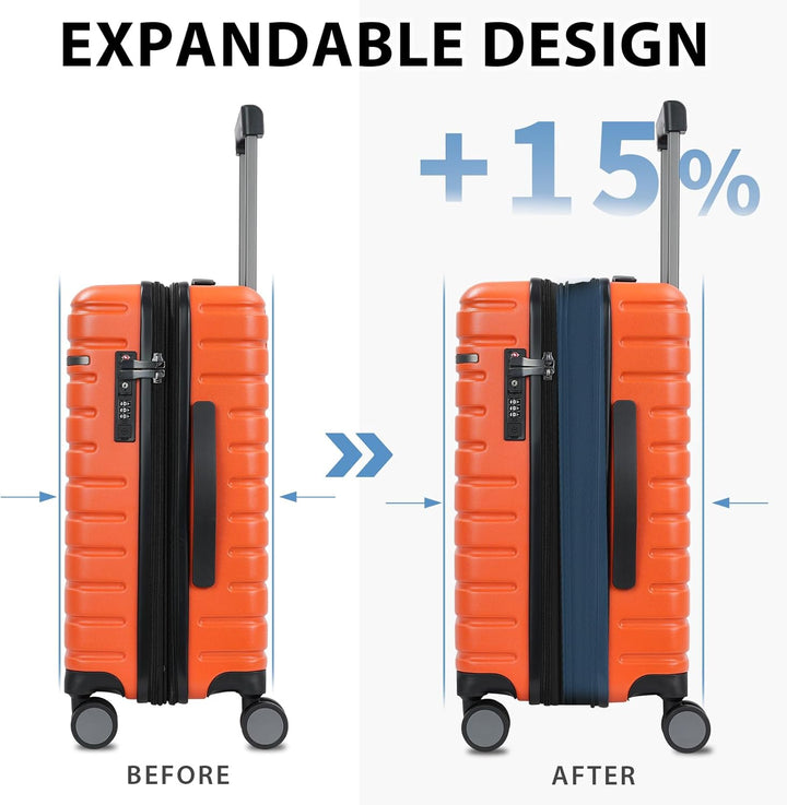 Harde koffer voor handbagage, uitbreidbaar, met stille spinnerwielen en veilig TSA-slot.