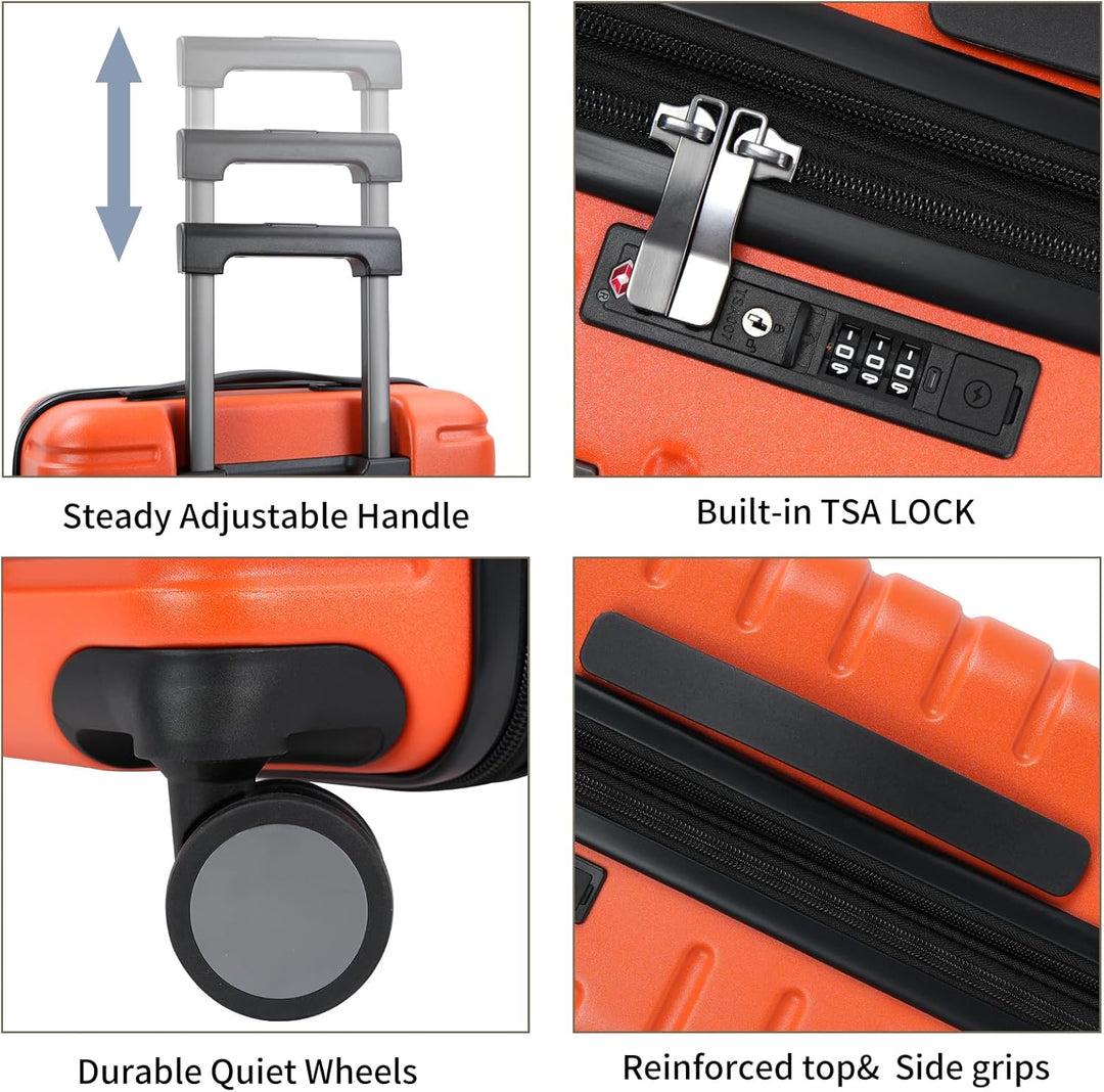 Zwarte, uitbreidbare harde koffer als handbagage, compleet met TSA-slot en spinnerwielen.