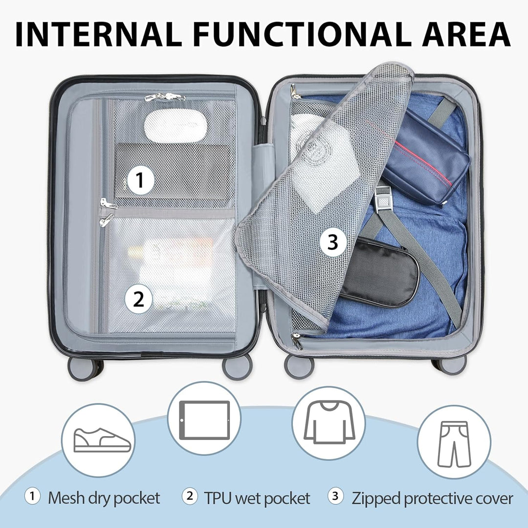Unisex reiskoffer met soepele spinnerwielen en TSA-combinatieslot, uitbreidbaar voor extra ruimte.