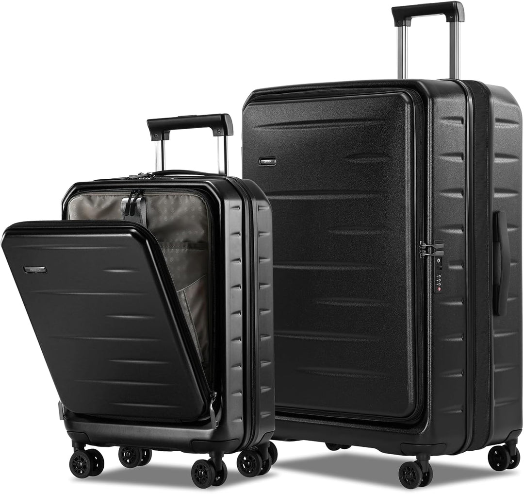 Stevige dubbele spinnerwielen onder de uitbreidbare hardcase reiskoffer, close-up.