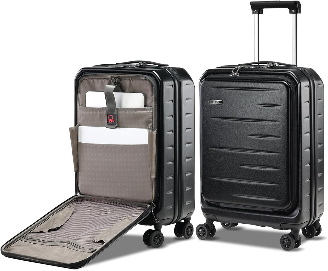Complete kofferset: uitbreidbaar, hardcase, met voorvak en geïntegreerd TSA-slot.