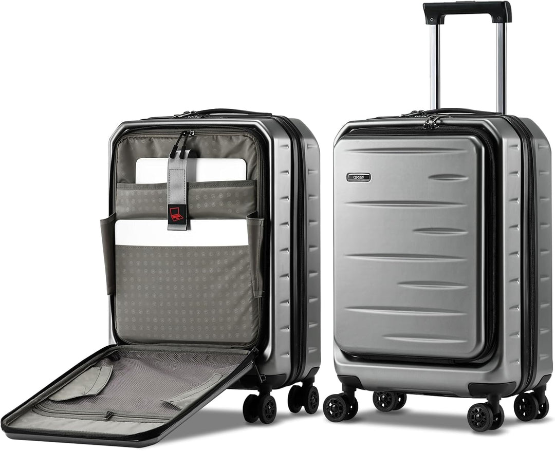Uitbreidingsrits open op de unisex koffer, toont extra pakruimte voor meer bagage.