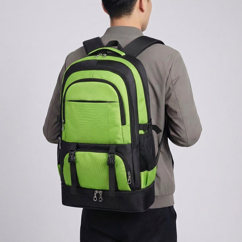 Veelzijdige unisex reisrugzak, uitbreidbaar en waterafstotend. Grote capaciteit voor wandelen, kamperen & reizen.