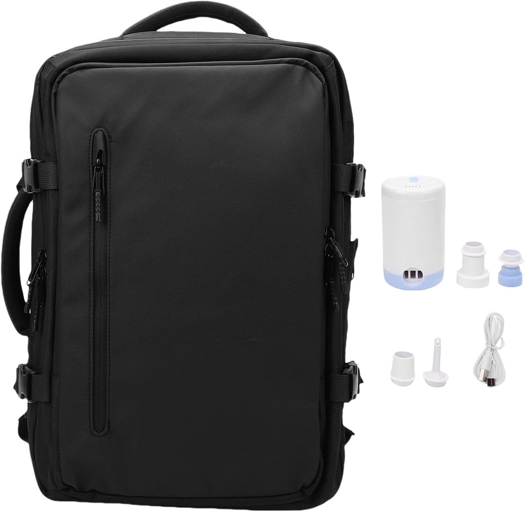 Unisex uitschuifbare reisrugzak (56-75L) met vacuümcompressie en pomp voor efficiënt inpakken.