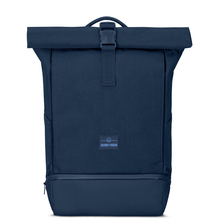 Achteraanzicht UrbanFlow rolltop rugzak; ergonomische schouderbanden voor dagelijks comfort.