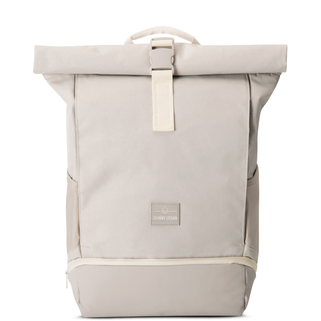 UrbanFlow rolltop rugzak interieur; georganiseerde vakken voor laptop, boeken en accessoires.