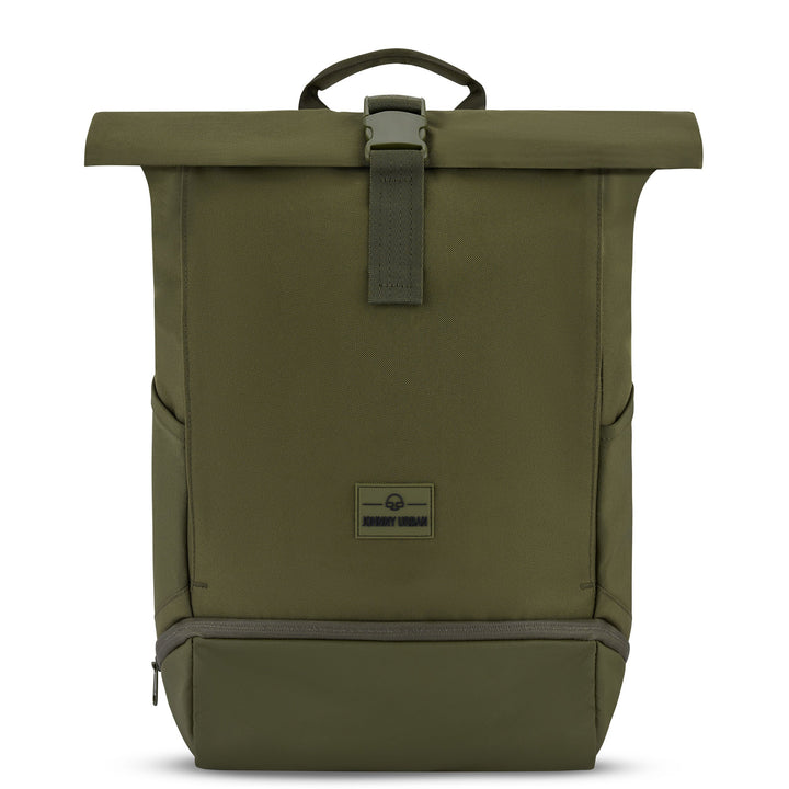 Rolltop rugzak UrbanFlow; ideaal voor studenten, met ruimte voor boeken en laptop.