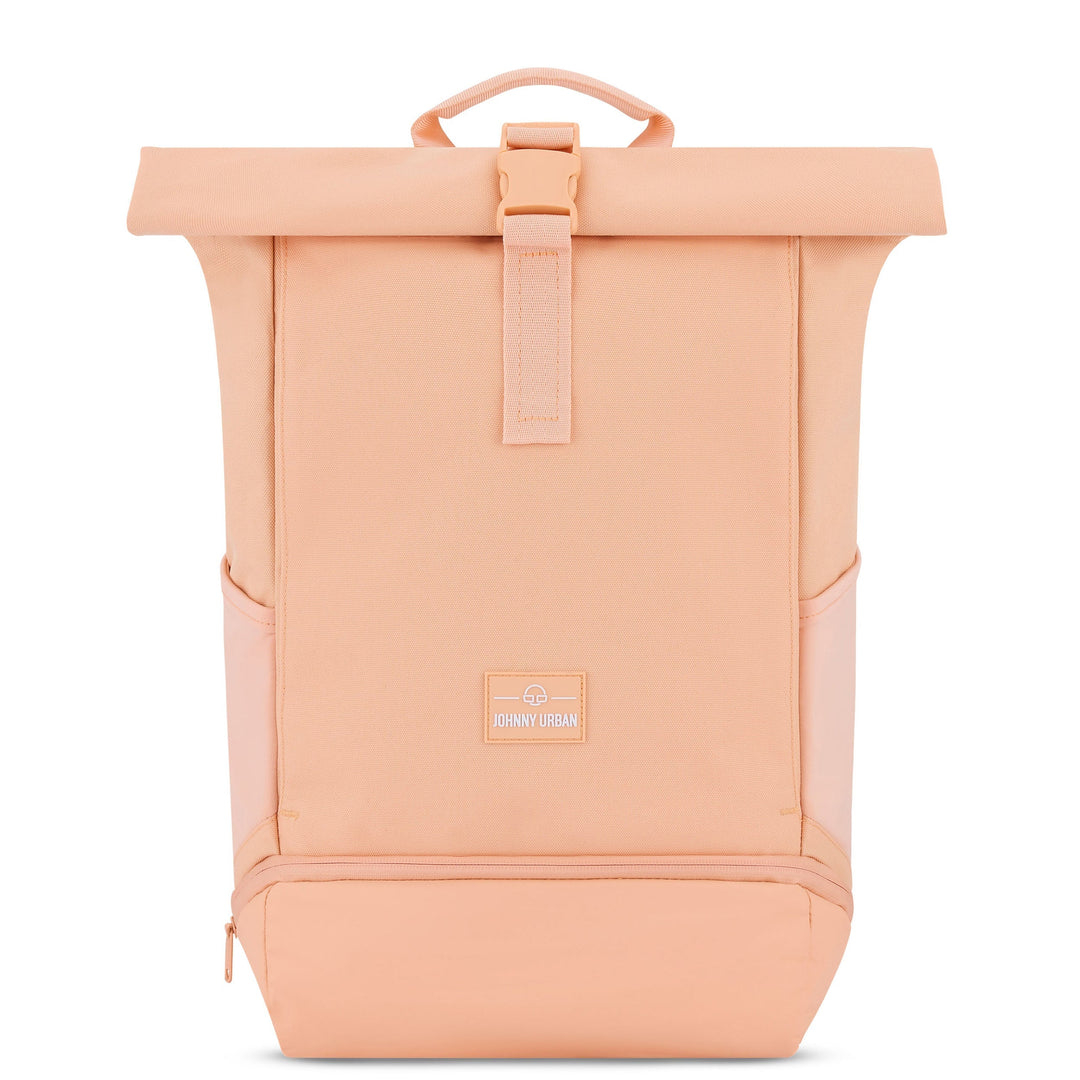 Overzicht van de UrbanFlow rolltop rugzak; toont alle kenmerken van deze multifunctionele rugtas.
