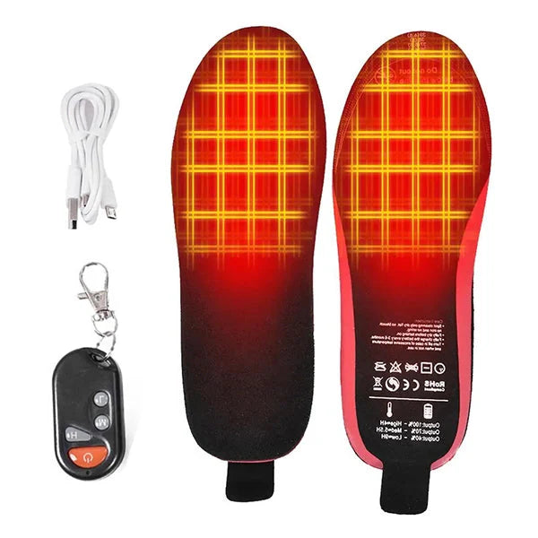 Oplaadbare verwarmde inlegzolen voor wintercomfort. Houdt voeten warm tijdens skiën, wandelen en outdoor activiteiten.