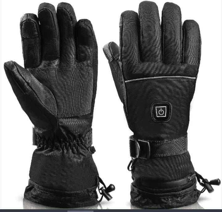 Detail van verwarmde ski handschoenen. Deze koudebestendige unisex handschoenen zijn perfect voor alle winteractiviteiten.