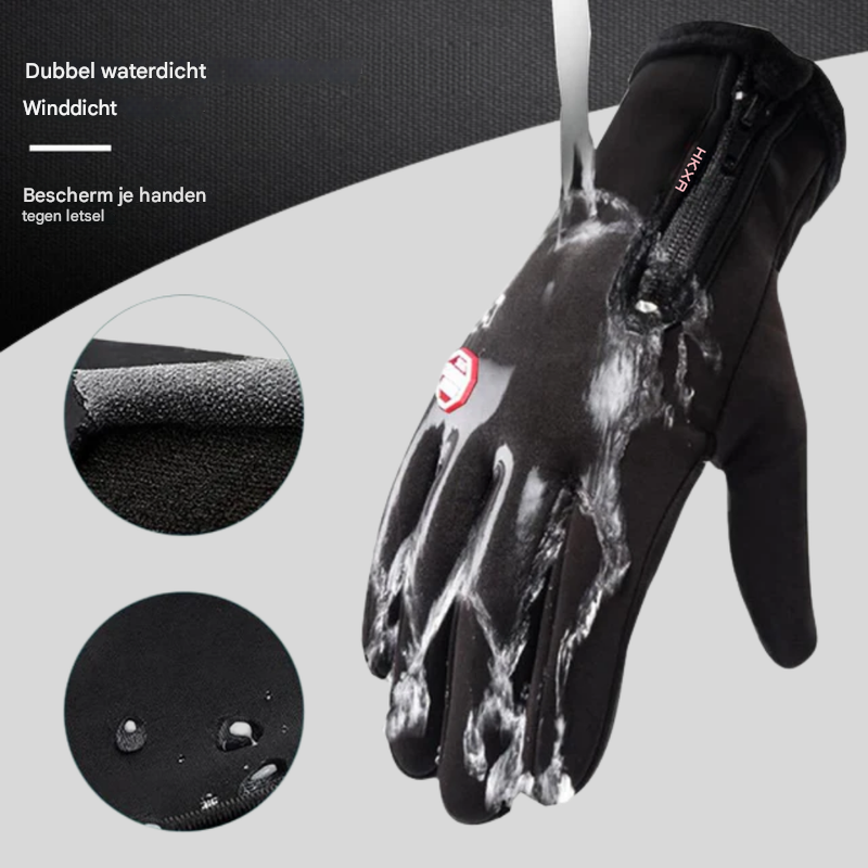 Detailopname van unisex thermohandschoenen met touchscreen-functionaliteit voor mountainbiken