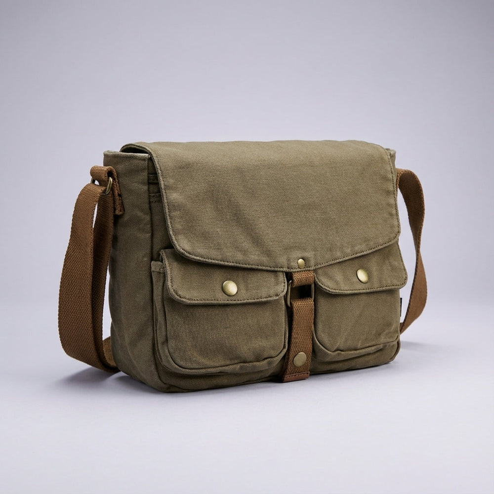 Stoere vintage canvas schoudertas voor dames en heren, praktische crossbody tas voor dagelijks gebruik.
