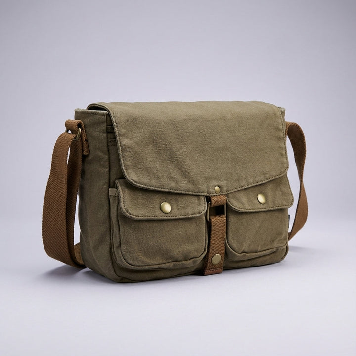 Stoere vintage canvas schoudertas voor dames en heren, praktische crossbody tas voor dagelijks gebruik.