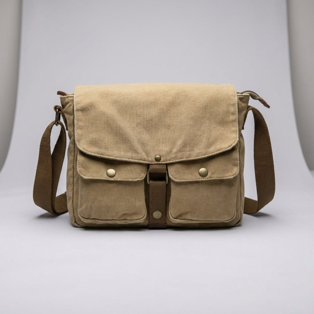 Carryforge unisex vintage crossbody tas in canvas, robuust en stijlvol voor elke gelegenheid.