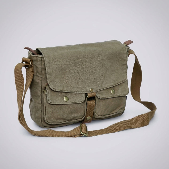 Vintage canvas schoudertas, unisex crossbody model, stoer en praktisch voor al je spullen.