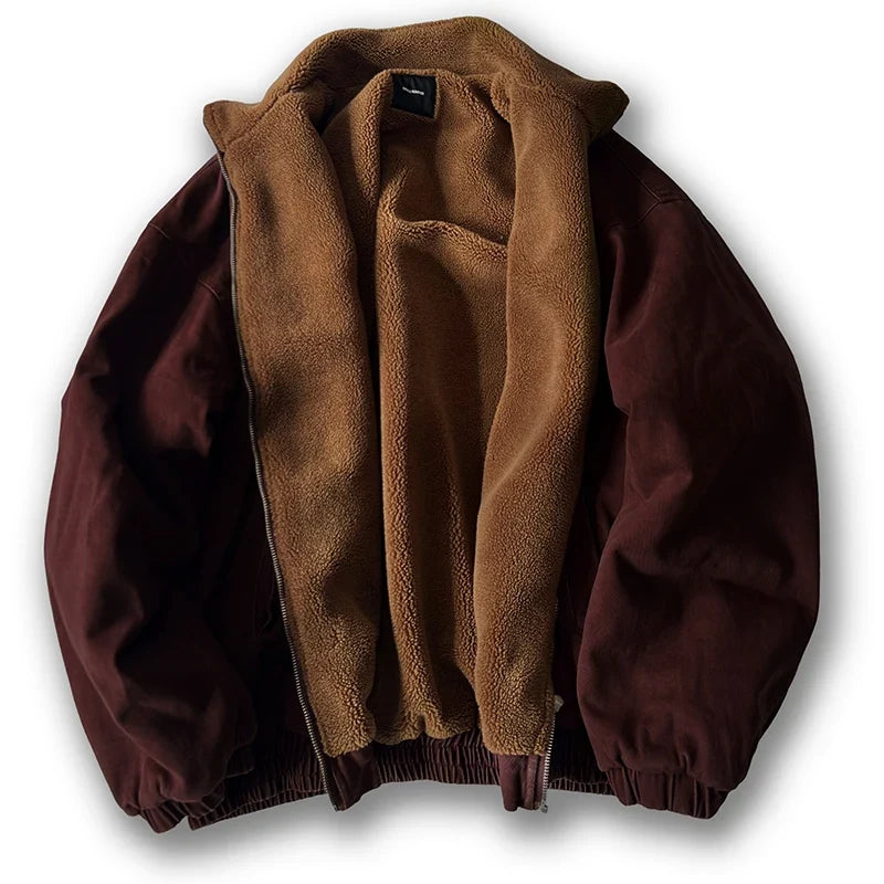 Stijlvolle unisex vintage fleece jas. Warme oversized streetwear winterjas, perfect voor een casual retro look.