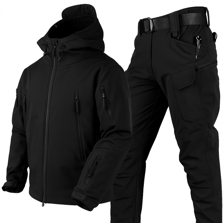 Unisex water- & winddichte outdoor set met warme fleecevoering, ideaal voor wandelen en avontuur.