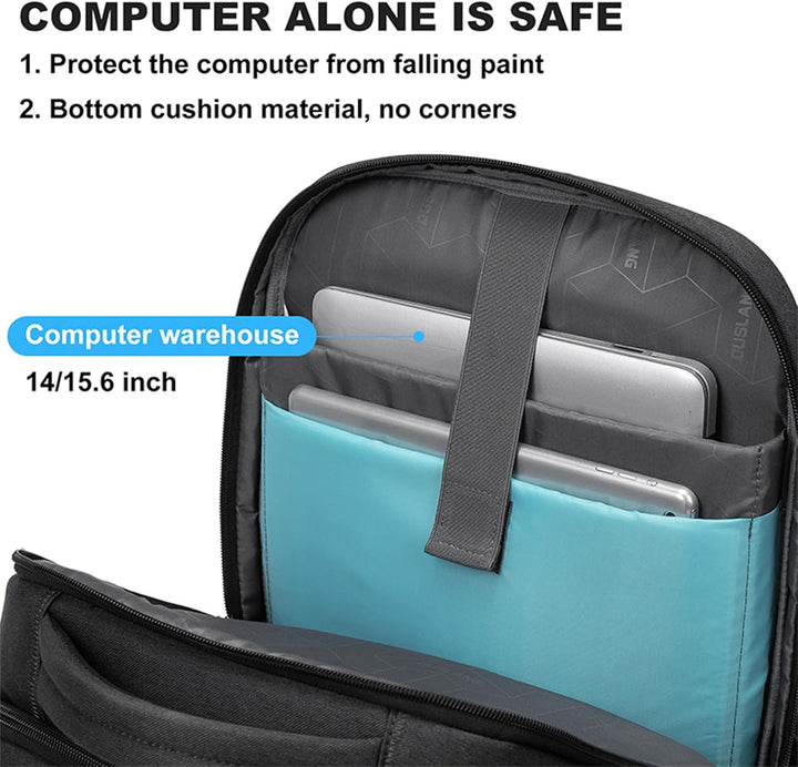 Detail van de waterafstotende stof en robuuste ritsen op de veelzijdige unisex laptop & reistas.