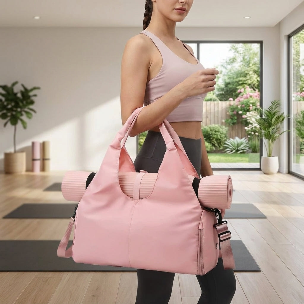 Unisex waterafstotende yogasporttas met ruime compartimenten, ideaal voor fitness en reizen.