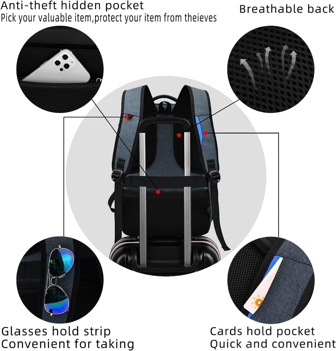 Veelzijdige waterbestendige dagrugzak met laptopruimte, USB-functionaliteit voor werk, school en reizen.