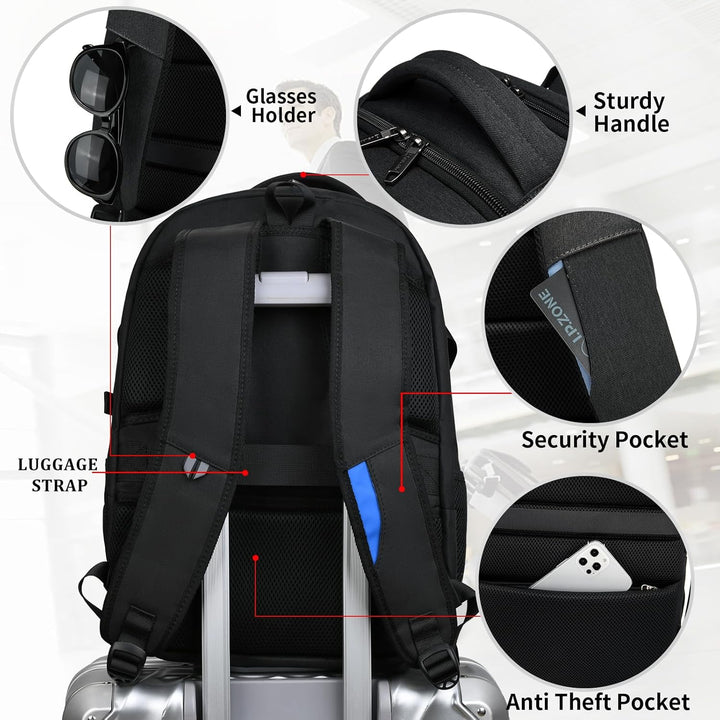 Ergonomische waterdichte schooltas met laptopvak en USB-poort voor comfort.