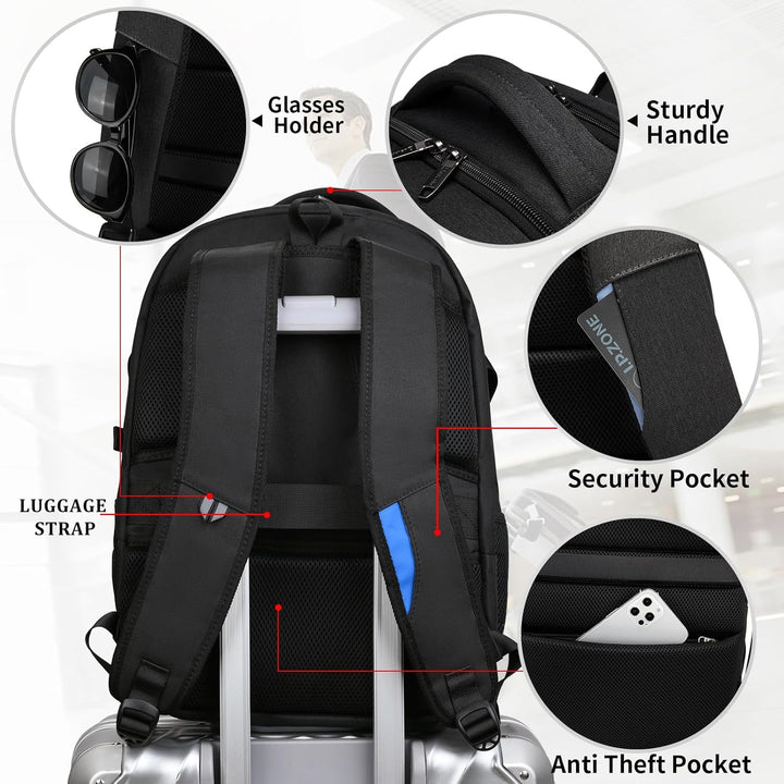 Professionele werkrugzak, waterdicht, met dedicated laptopvak en handige USB-poort.