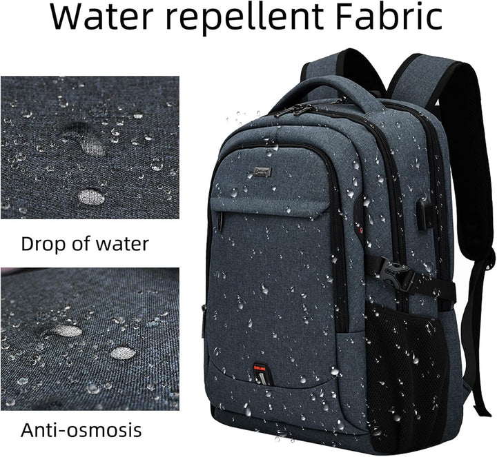 Handige waterdichte rugzak voor korte reizen, met laptopvak en USB-oplaadfunctie.