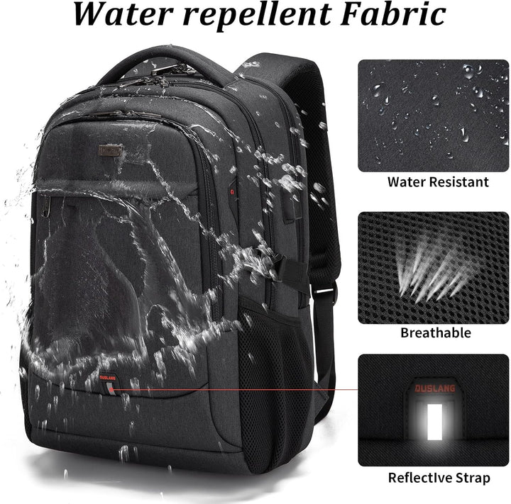 Grote waterdichte reisrugzak met comfortabele schouderbanden en USB-connectiviteit.