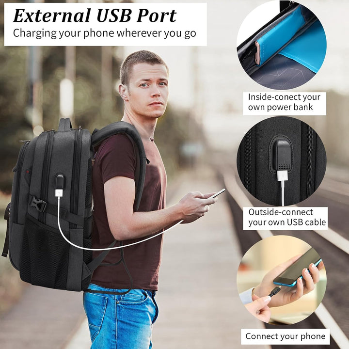 Waterdichte laptoprugzak met snelle toegang, USB-poort en slimme organisator.