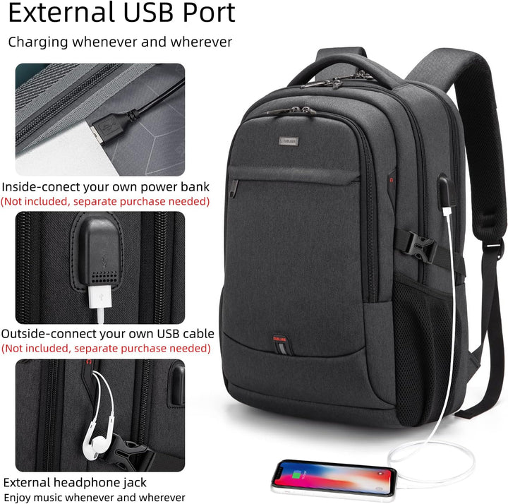 Functionele unisex schooltas met laptopvak, USB-poort en georganiseerde opslag.